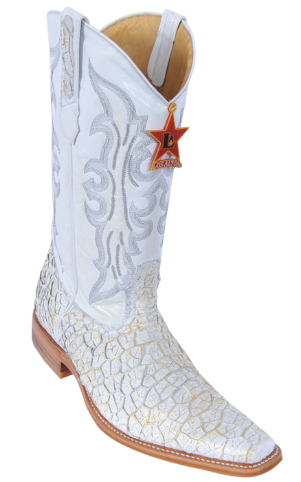 Los Altos White Gold Genuine All-Over Menudo Square Toe Cowboy Boots 714528